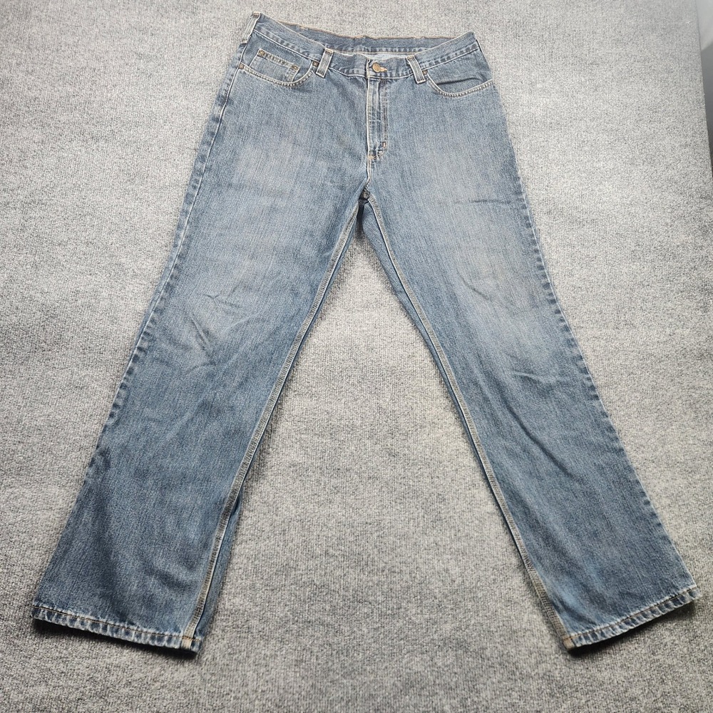 Carhartt Relaxed Fit Blue Denim Jeans Mens 33x32 Medium Wash Straight Leg 101483